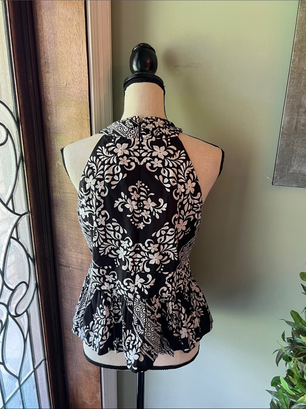LOFT Black & White Floral Halter Peplum Top - Picture 9 of 12